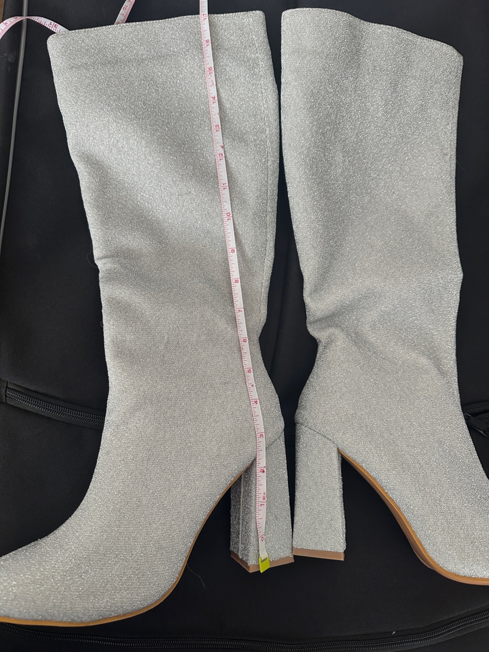 NWOT Silver Glitter Knee-High Block Heel Boots